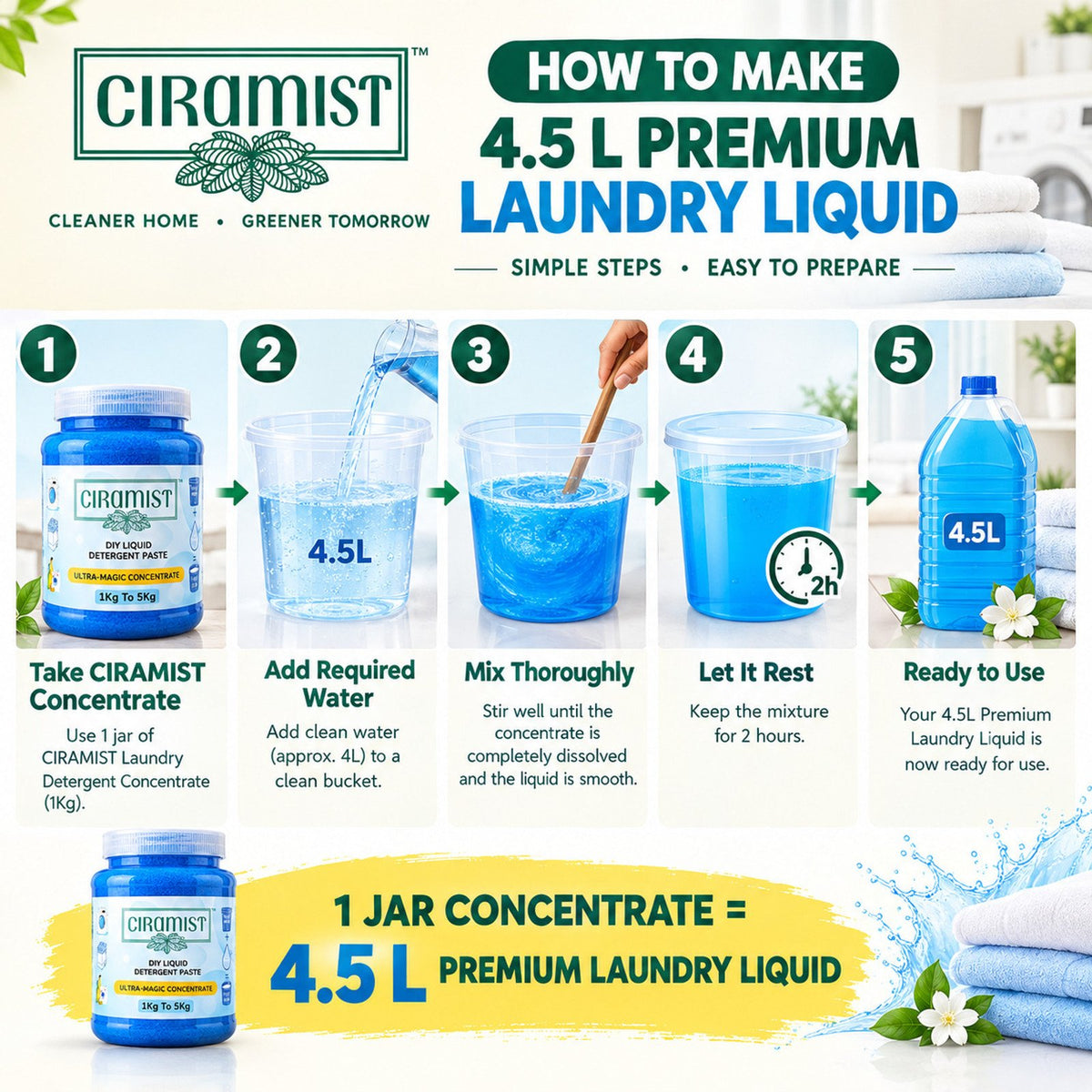 CIRAMIST Liquid Detergent Concentrate Paste Makes 4.5Litre Liquid At Home Fresh Liquid Detergent