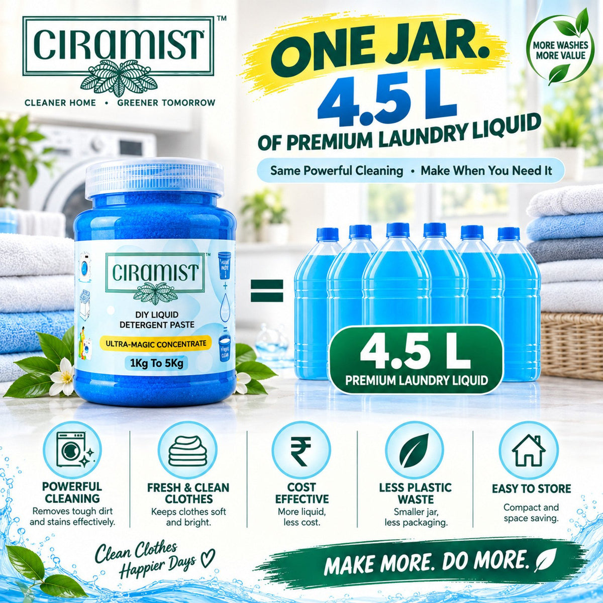 CIRAMIST Liquid Detergent Concentrate Paste Makes 4.5Litre Liquid At Home Fresh Liquid Detergent