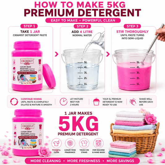 CIRAMIST Luxury Rose Detergent Concentrate Paste for Machine & Hand Wash 1 Jar To 5Kg Rose Liquid Detergent (900 g)
